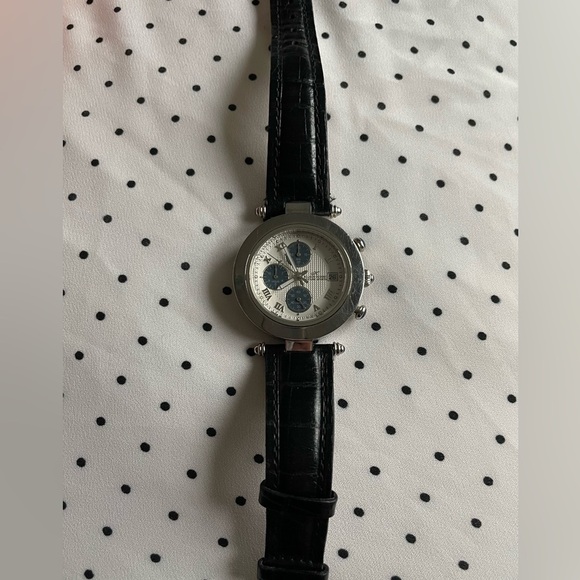 EUC - Men’s Klaus Kobec Stainless Steel Watch w/Black Leather Band - Picture 1 of 3